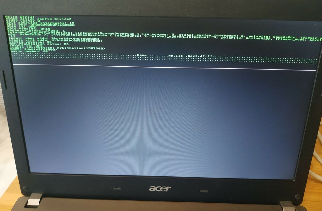 Photo of the laptop display, showing some text output