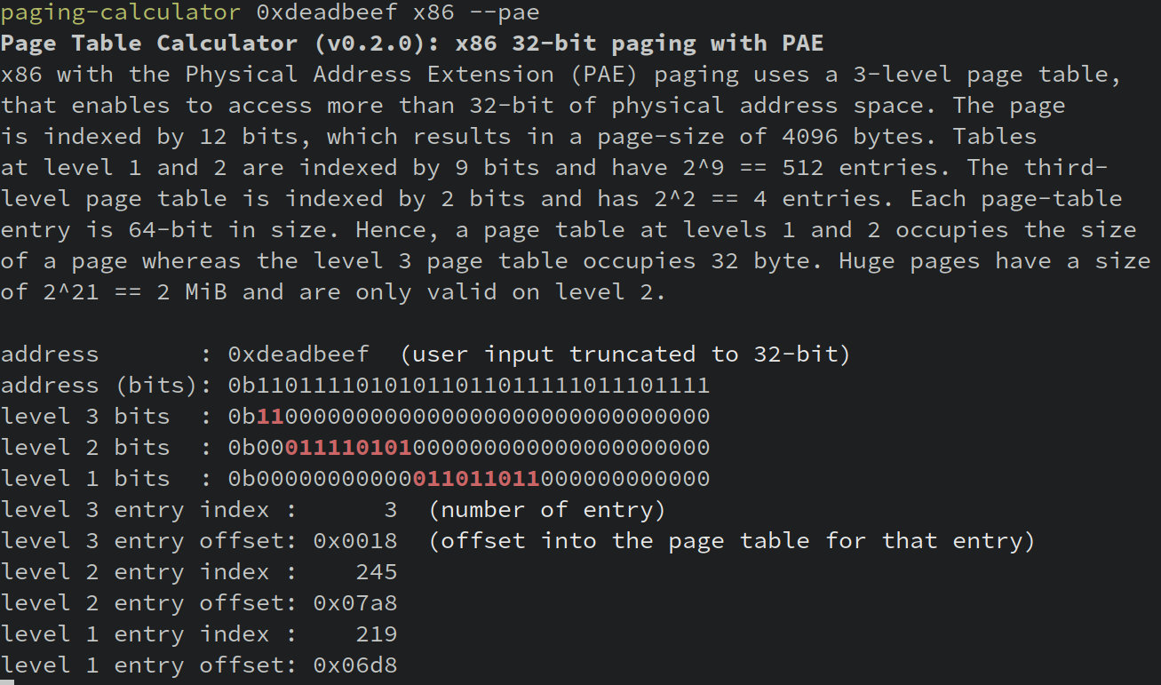 Screenshot: Paging Calculator CLI Utility